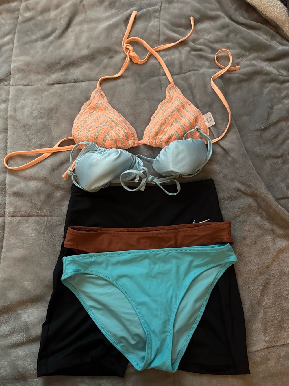 aerie Peach Chevron Triangle Bikini Top with Light Blue and Aqua Mix